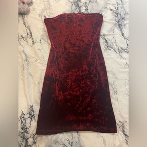 Strapless red velvet dress